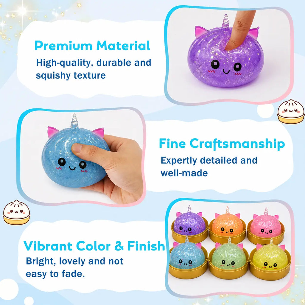 2026 New Glitter Fill Dumpling Squishy Blind Box - Soft Plush Squeeze Fidget Sensory Toy with Steamer Box, Stress & Anxiety Relief for Teens (1PC Random, Squishies for 3+ Years), Dumpling Squishies