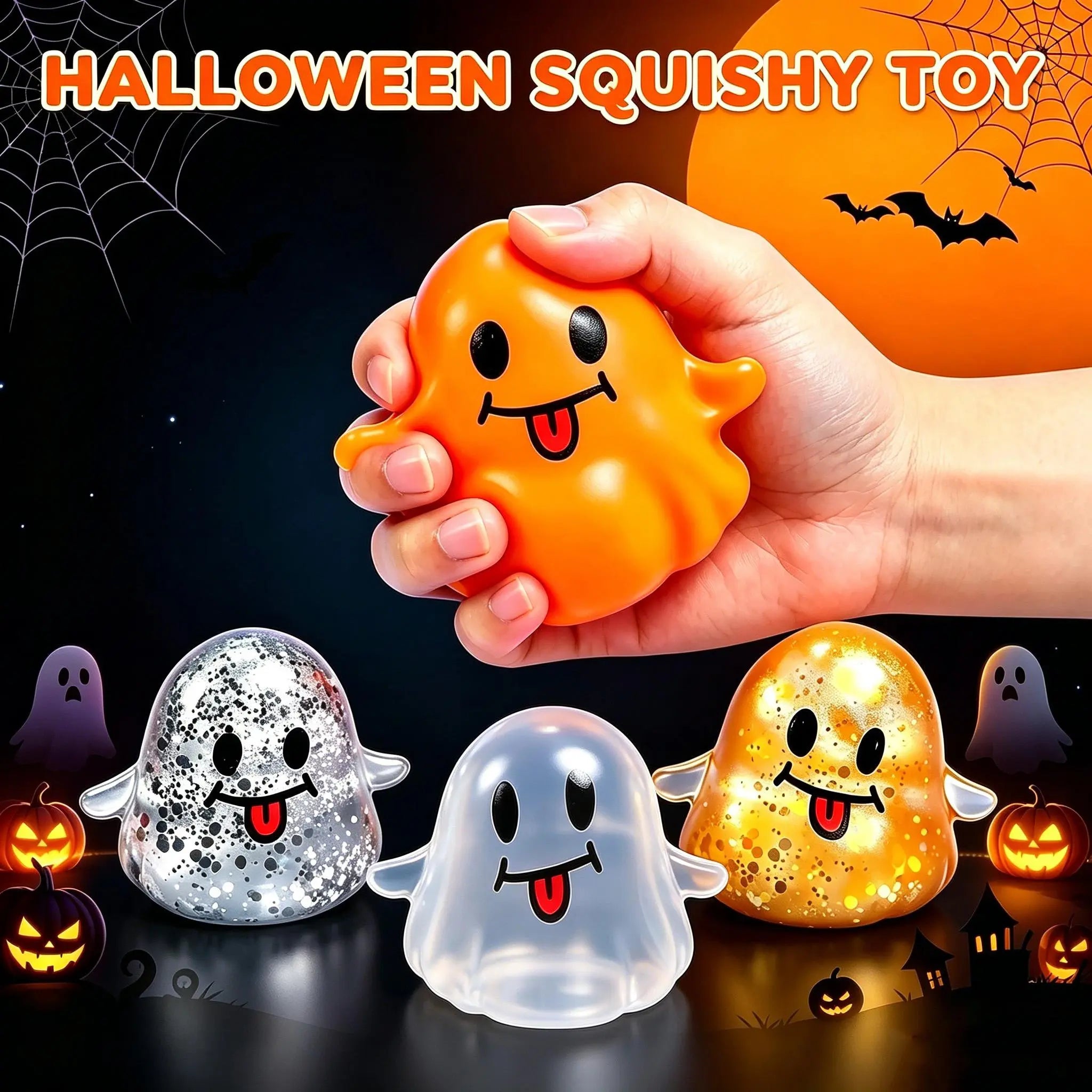 Halloween Ghost Shape Squishy Toy - Halloween Squishies with Maltose Hand Feel, Lightweight Anxiety Calming Decompression Toy, Stress Relief Gift for Students, Office Workers