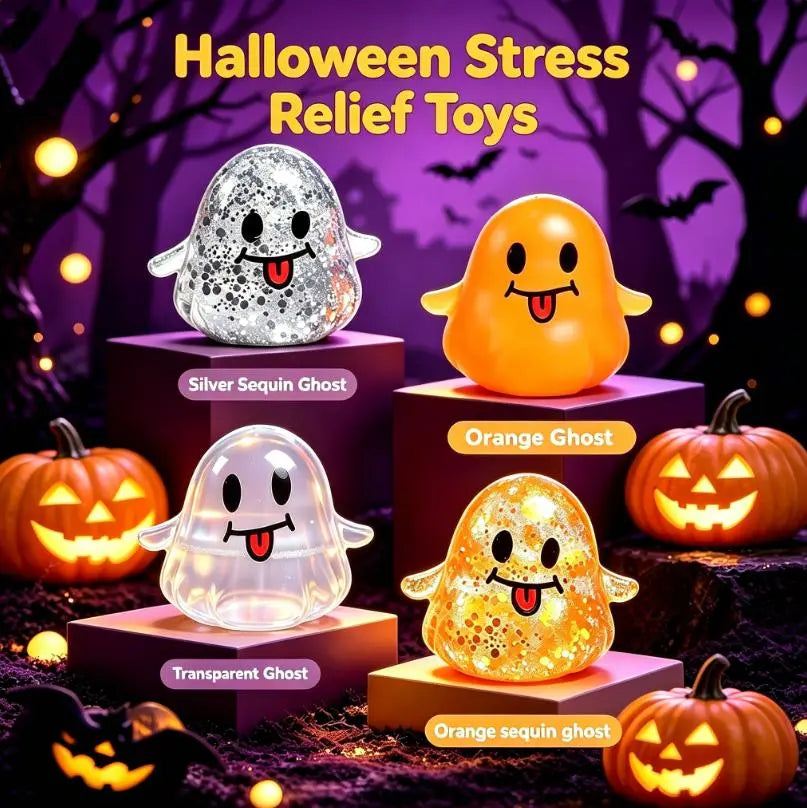 Halloween Ghost Shape Squishy Toy - Halloween Squishies with Maltose Hand Feel, Lightweight Anxiety Calming Decompression Toy, Stress Relief Gift for Students, Office Workers
