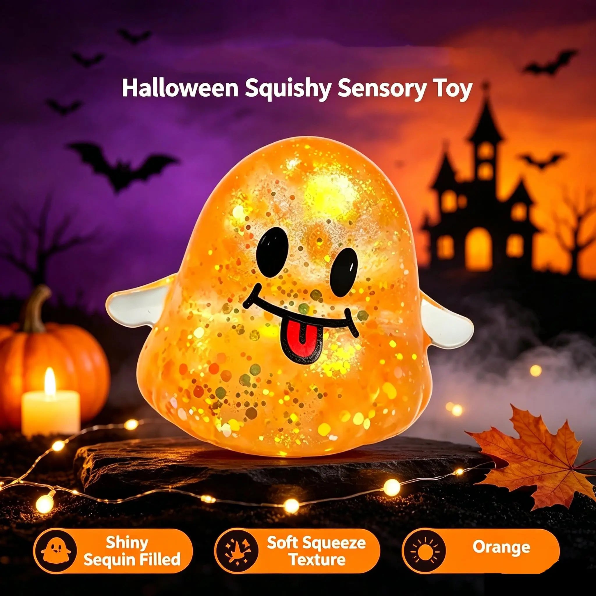 Halloween Ghost Shape Squishy Toy - Halloween Squishies with Maltose Hand Feel, Lightweight Anxiety Calming Decompression Toy, Stress Relief Gift for Students, Office Workers