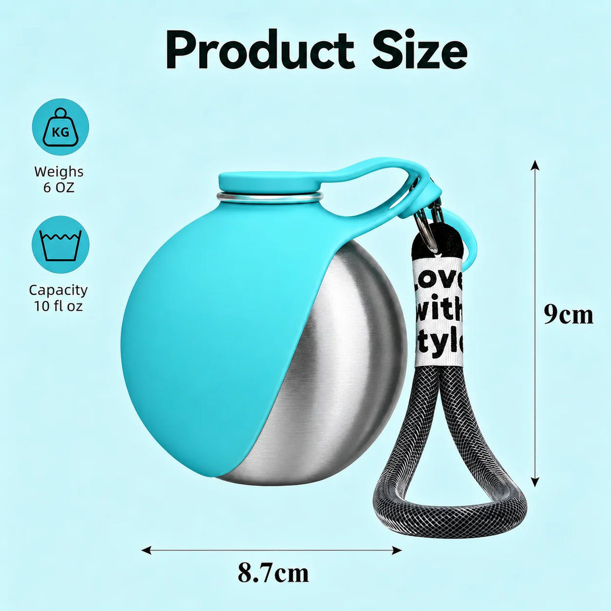 10Oz Stainless Steel Pet Travel Water Bottle with Foldable Bowl, Leakproof Portable Outdoor Drink Cup for Dogs Cats