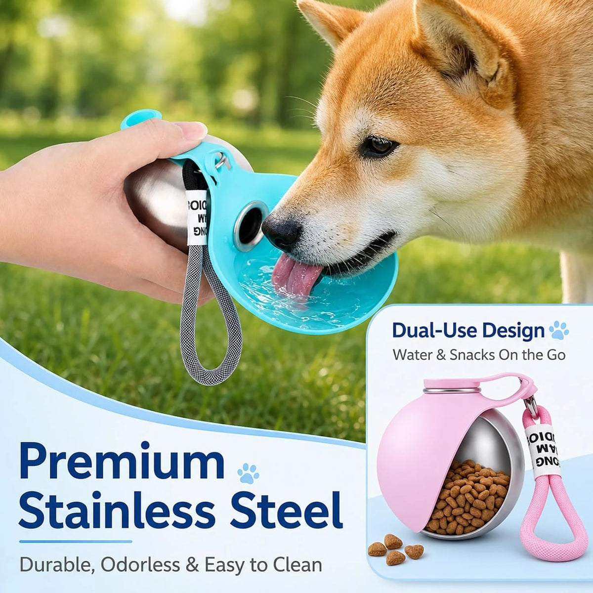 10Oz Stainless Steel Pet Travel Water Bottle with Foldable Bowl, Leakproof Portable Outdoor Drink Cup for Dogs Cats