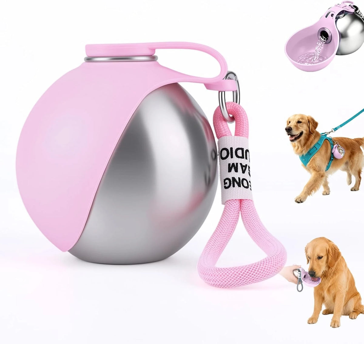 10Oz Stainless Steel Pet Travel Water Bottle with Foldable Bowl, Leakproof Portable Outdoor Drink Cup for Dogs Cats