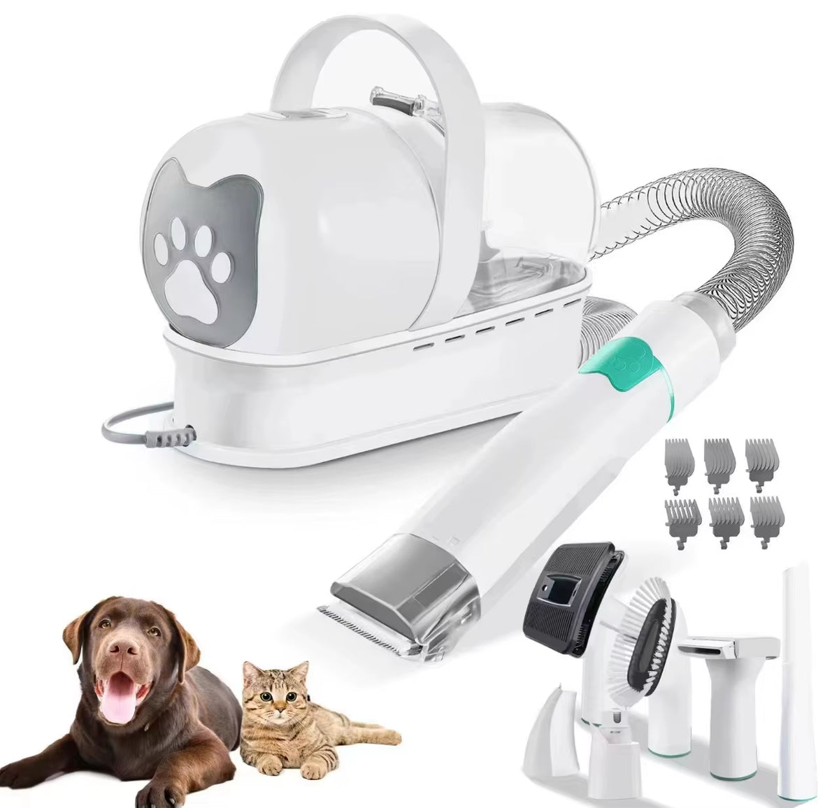 Dog Grooming Vacuum Kit 7-In-1 Pet Clipper with Nail Grinder Hair Trimming & Combing Low Noise Pet Grooming Products