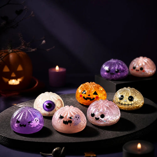 Halloween Ghost Dumpling Glitter Squeeze Toy Set, Spooky Stress Relief Squishy Fidget Toys, Portable Hand Decompression Toy, Halloween Party Favors Trick Treat Bag Fillers Holiday Gifts